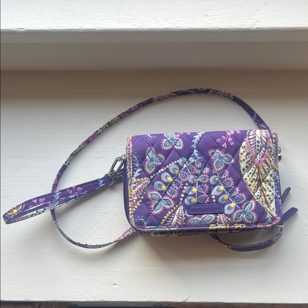 Quilted Purple Patterned Crossbody Wallet - Vera Bradley Style - Picture 1 of 7